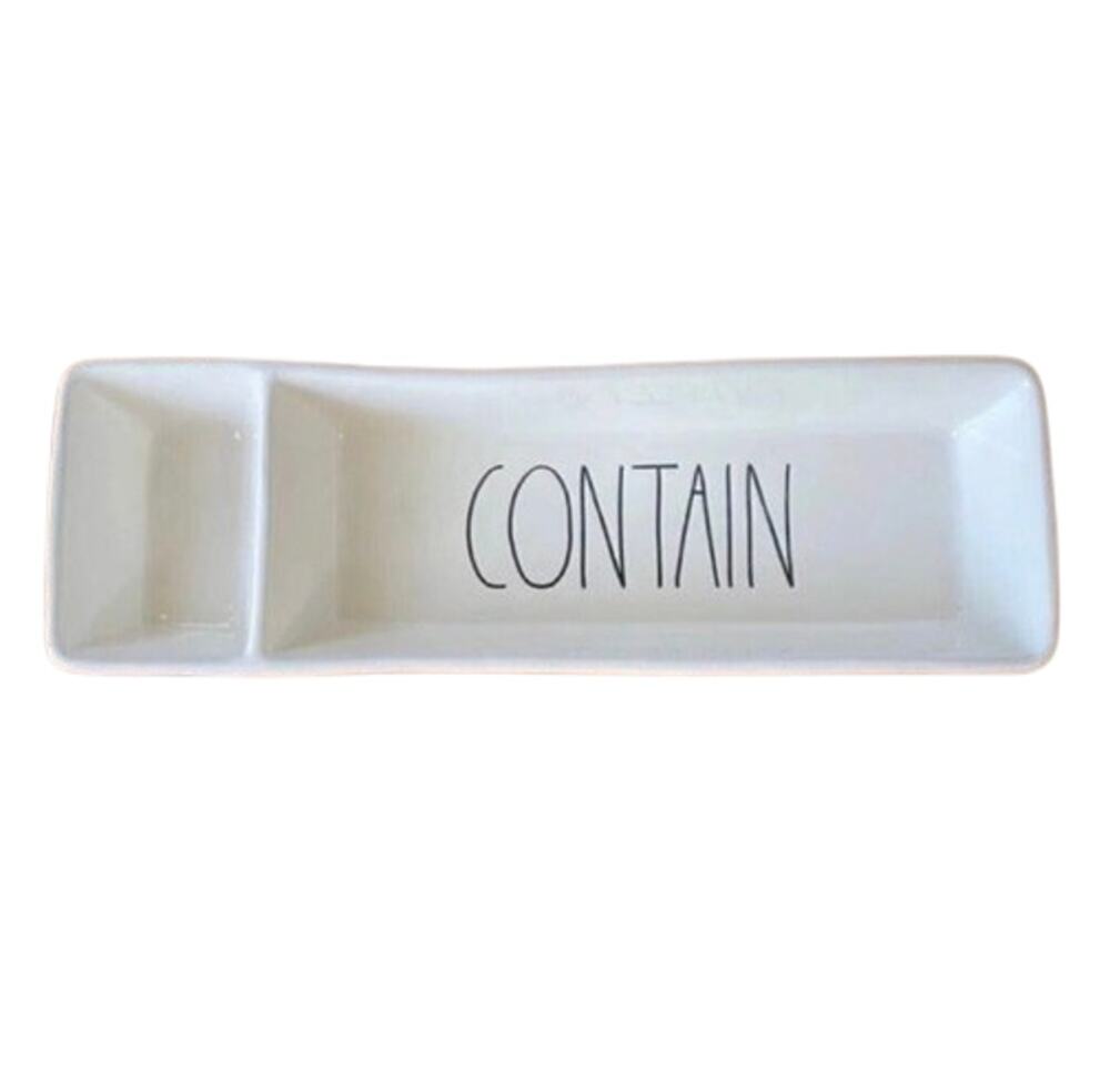 RAE DUNN CONTAIN White Ceramic Divided Tray Platter 11 Inch Magenta